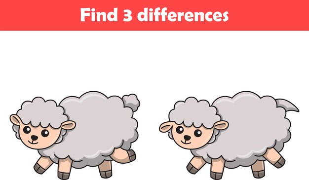 Vettore il gioco educativo per bambini trova tre differenze tra due pecore animali cartoni animati vector illustr