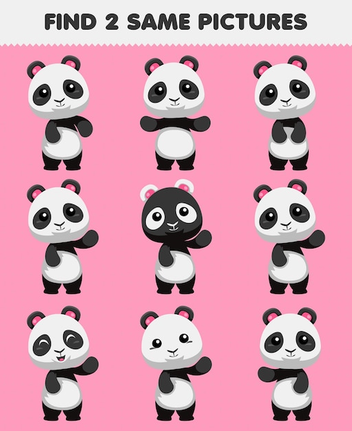 Education game for children find two same pictures cute panda