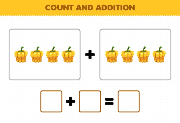 만화 야채 파프리카 그림 워크 시트를 계산하여 어린이 재미 추가를위한 교육 게임