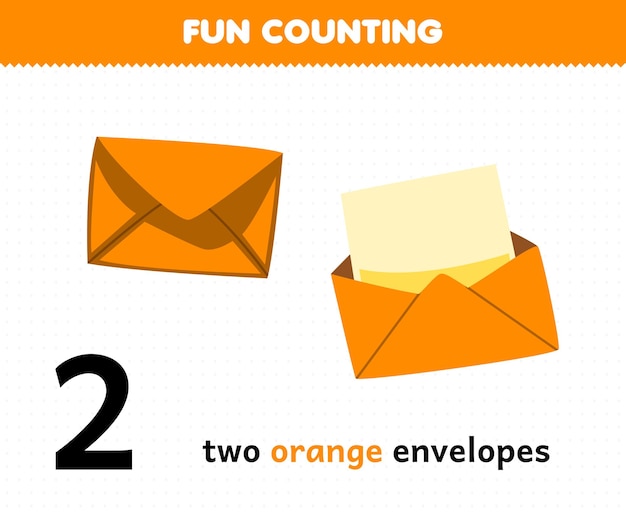 Образовательная игра для детей, весело считая два оранжевых конверта, рабочий лист для печати