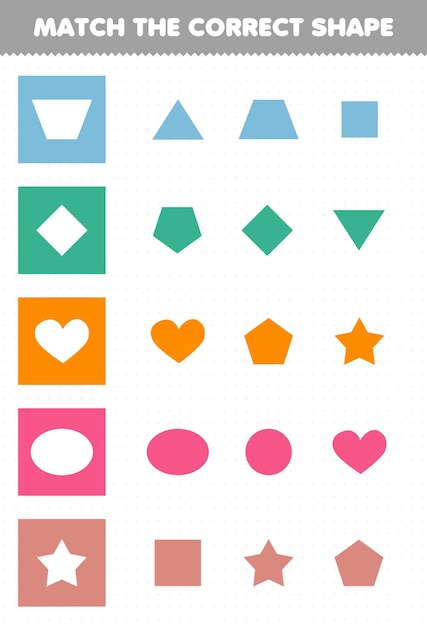 向量的儿童教育游戏匹配正确的几何形状可打印工作表