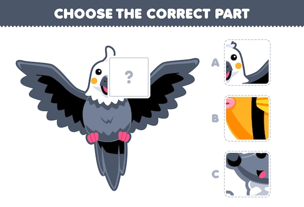 Education game choose the correct part to complete a cute flying bird picture pet worksheet