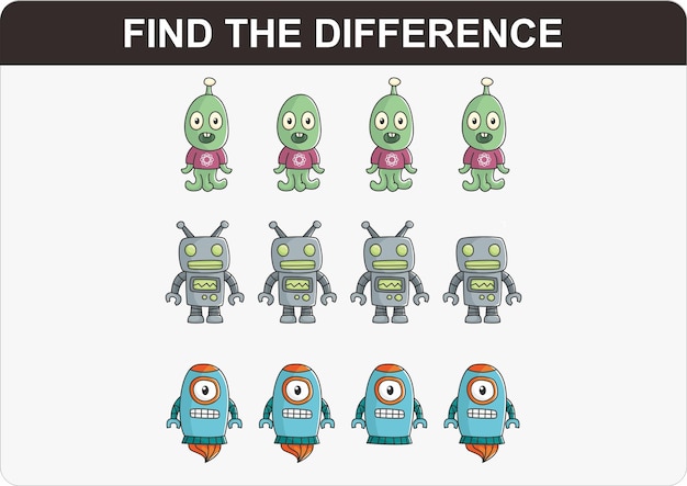 Education game find the difference for children printbale worksheet