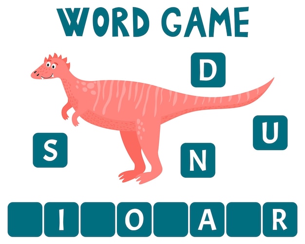 Образовательная игра для детей найти пропавшую букву мультяшный лист доисторических динозавров векторная иллюстрация к мультфильму