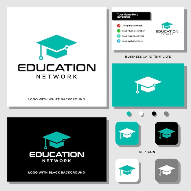 Education icon and network logo design with business card template