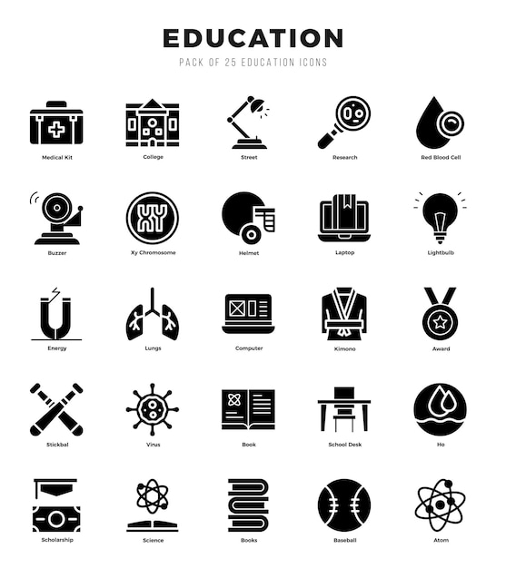 벡터 웹 사이트 모바일 프레젠테이션 및 로고 디자인을 위한 교육 아이콘