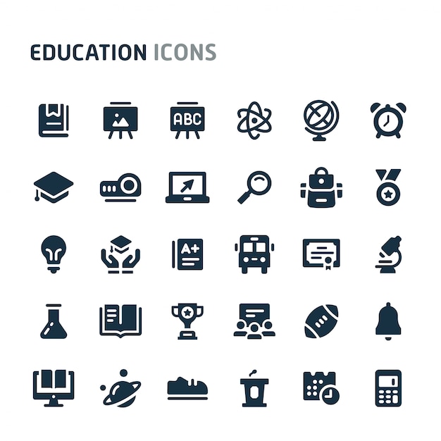 Vector education icon set. fillio black icon series.