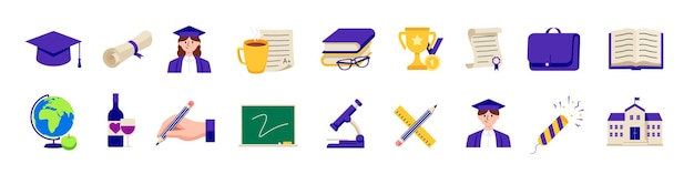 Vector education icon set graduate icon set flat style