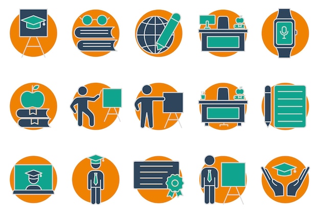 education icons set of icons related to education flat line icon style