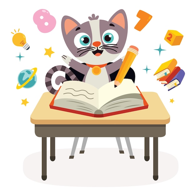 Illustrazione di istruzione con il gatto del fumetto