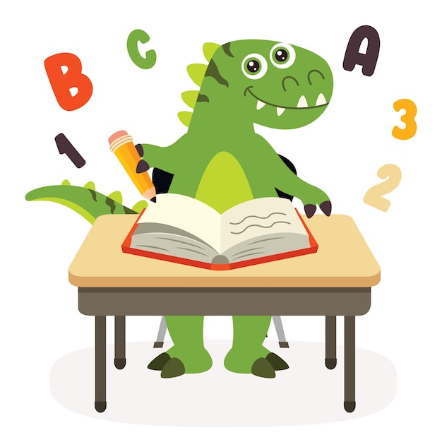 Vettore illustrazione di istruzione con il dinosauro del fumetto