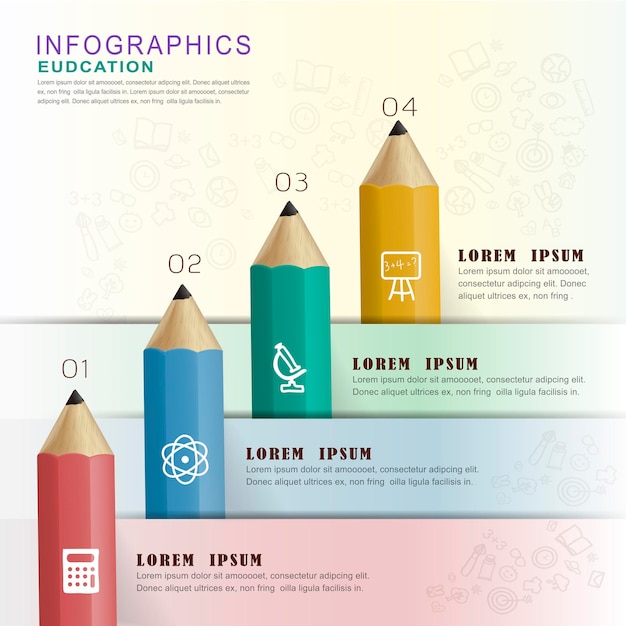 Elementi di design infografico educativo con matite colorate