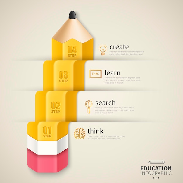 Education infographic design, lovely yellow pencil stair with icons