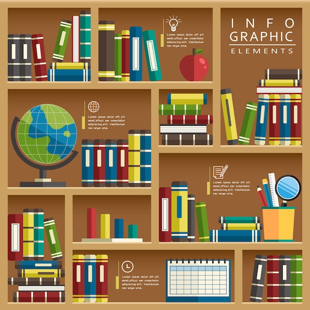 Education infographic template design with books and bookshelf