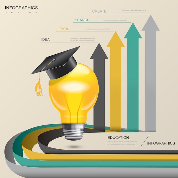 전구 및 화살표 요소와 교육 Infographic 템플릿 디자인