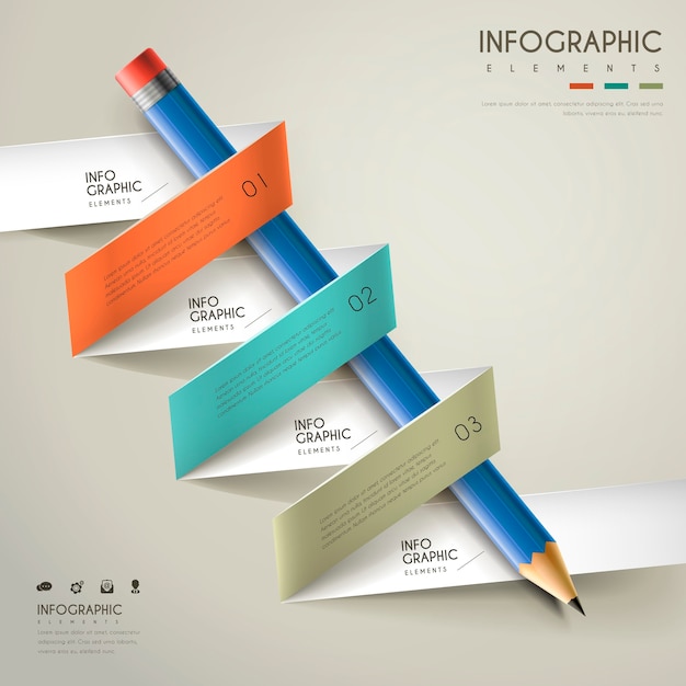 연필과 리본 요소와 교육 Infographic 템플릿 디자인