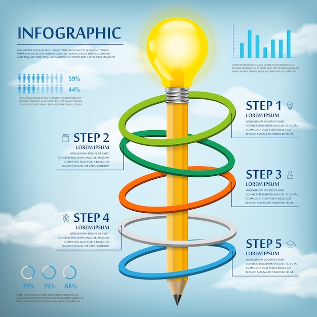 연필 전구를 가진 교육 infographic 템플릿 디자인