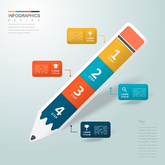 Вектор Образовательный инфографический шаблон с элементом карандаша