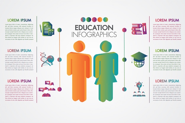 Modello infographic di istruzione con progettazione di elementi e concetto d'apprendimento 3d variopinto