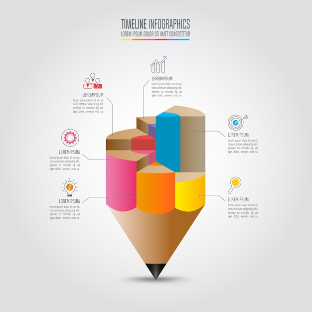 教育infographicsテンプレート6ステップオプション。タイムラインのインフォグラフィックデザインベクター。
