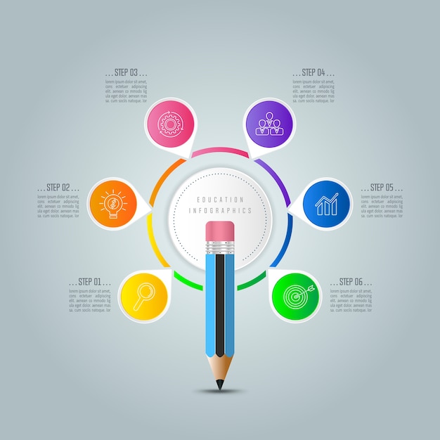 Vector education infographics template 6 step option.