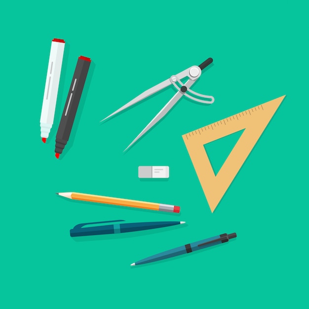 Education items or school study tools icons set vector flat cartoon