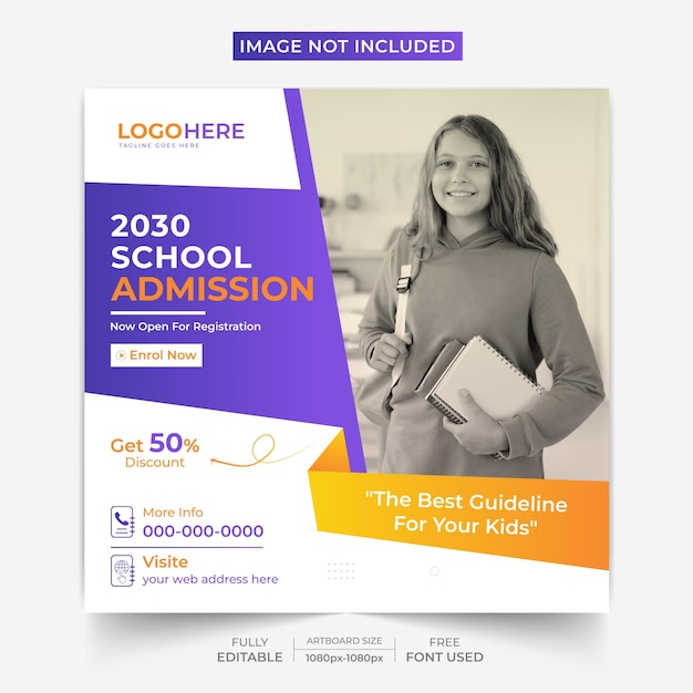 Education kid's school admission social media post template layout