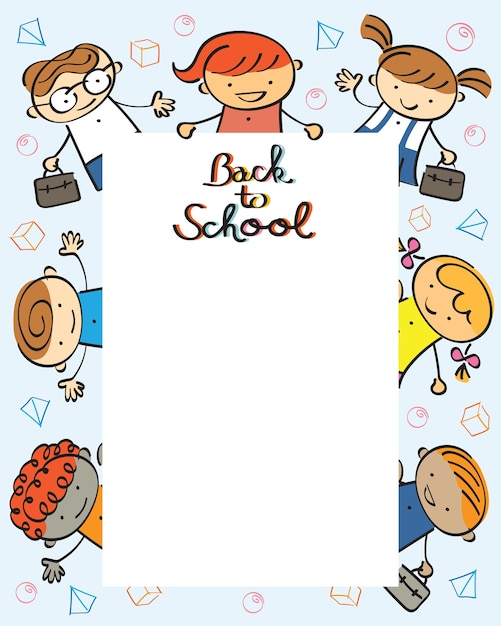 Vector education, kindergarten, kids back to school frame