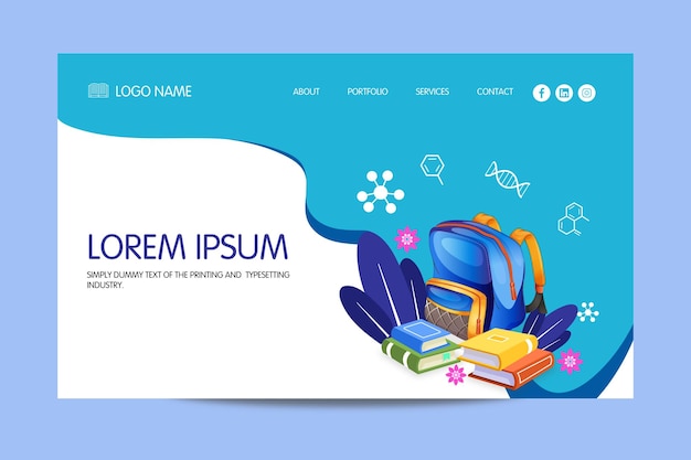 education landing page template with bag and formula school and college website page