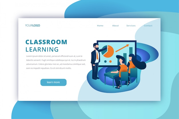 Education landing page template with classroom learning theme