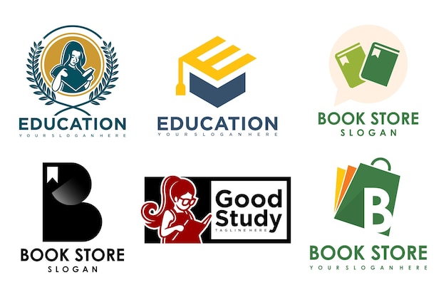 Education and learn logo setschool bookgraduate hatbook store and studentTeaching symbols