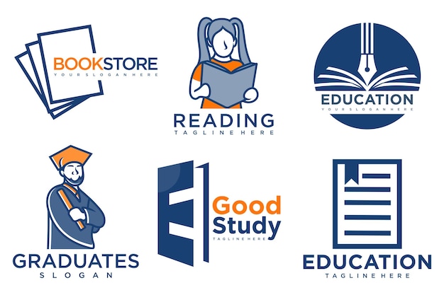 Education and learn logo setschool bookgraduate hatpenbook store and studentTeaching symbols