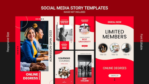 Education and learning course social media story template with red design.