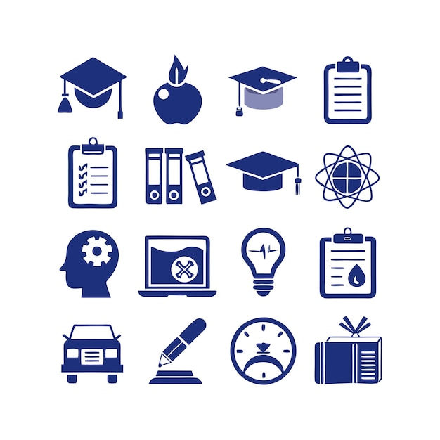 Образование и обучение Icon Set Collection Vector для документов пользовательского интерфейса веб-сайтов и мобильных приложений