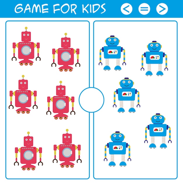 education logic game for preschool kids cartoon funny robots vector illustration
