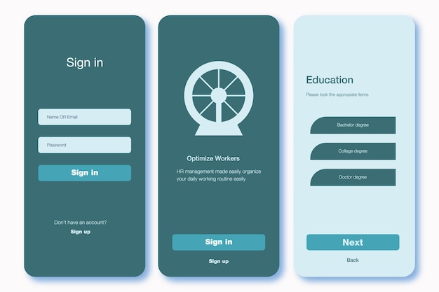 Education login screens for mobile app