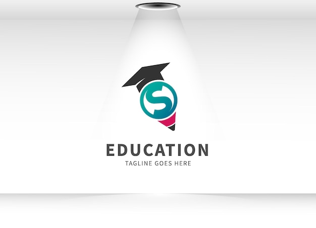 Education logo design element shape of pencil with Hat and letter s isolated circle