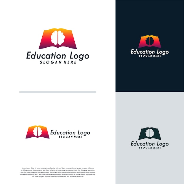Образовательный логотип проектирует концепцию вектора, мозг и логотип книги
