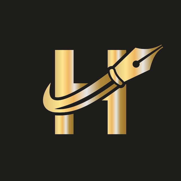 Логотип образования на букве H Концепция с векторным шаблоном Pen Nib