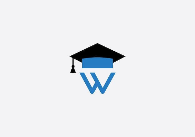 교육 로고 글자 W 학습 모노그램 학생 모자