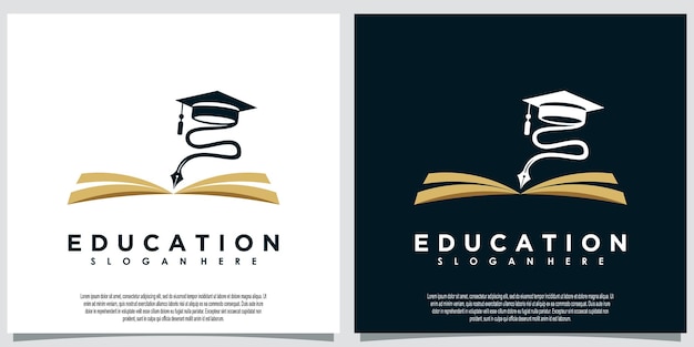 Education logo template with book and pen