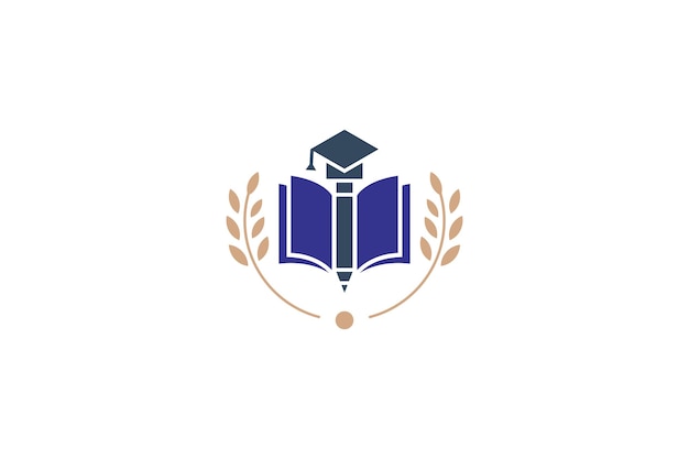 Education logo with book stationery and toga hat design icon symbol