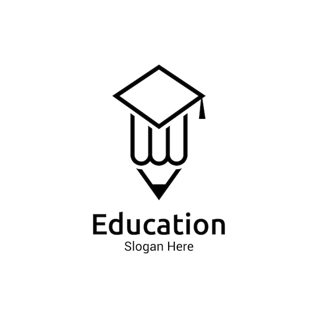 Education logo with pencil and graduation hat