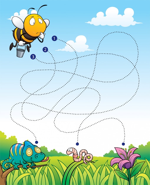 Education Maze Game Bee with flower