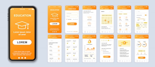 Education mobile app pack of ui, ux, gui screens for application