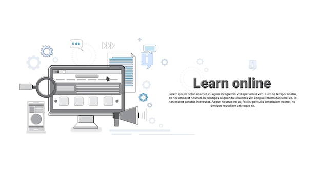 Education Online Learning Web Banner Thin Line Vector Illustration