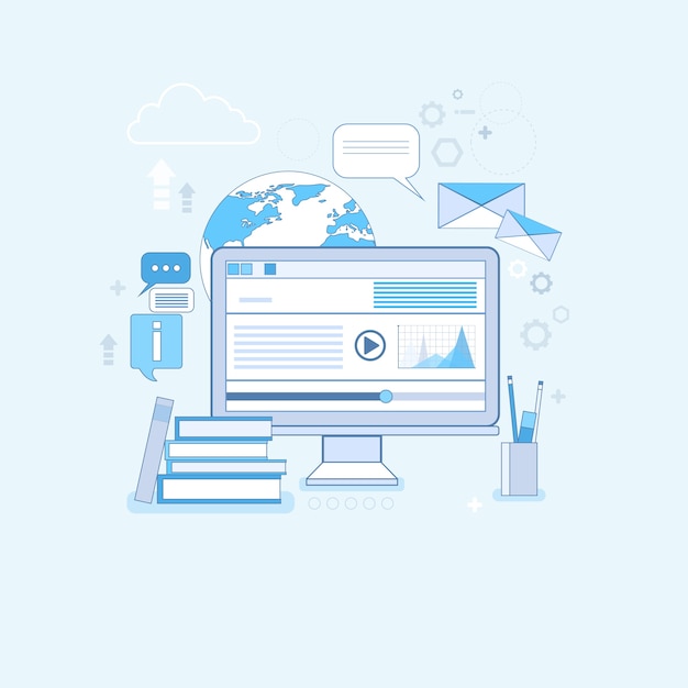 education online learning web banner thin line vector illustration