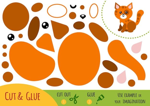 Education paper game for children, cat. use scissors and glue to create the image