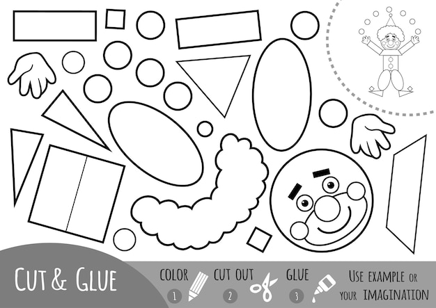 Vector education paper game for children, clown. use scissors and glue to create the image.