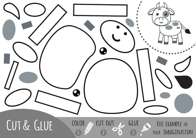 education paper game for children, cow. use scissors and glue to create the image.